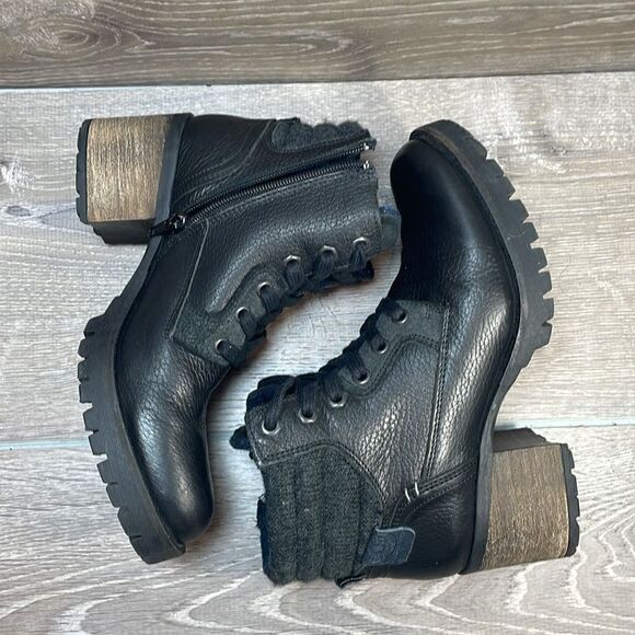 Bull Boxer Cassie Women’s Sz 8M Black Leather Side Zip Y2K Chunky Heel Boots - Picture 9 of 11